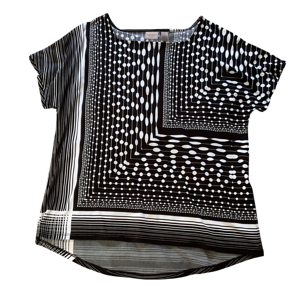 Easywear by Chicos Womens Black White Geometric Dot Stripe Print Top Size 1 M